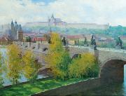Stanislav Feikl View of Prague Castle over the Charles Bridge by Czech painter Stanislav Feikl oil painting